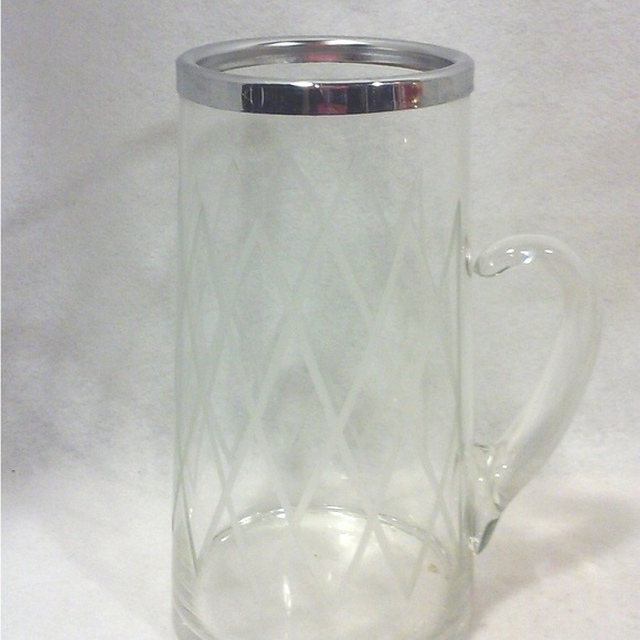 Vintage 40s Era Etched  Blown Thick Glass Water Pitcher Chiller
